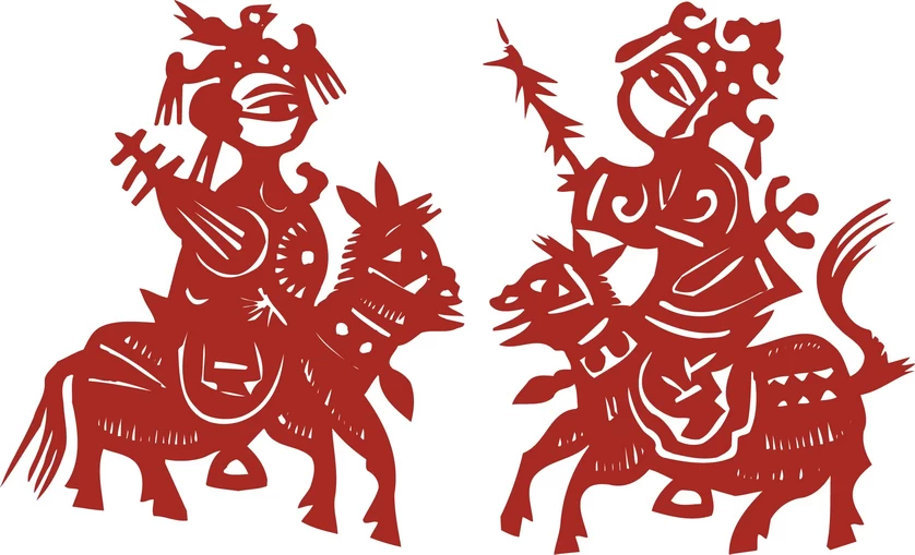 中国风中式传统喜庆民俗人物动物窗花剪纸插画边框AI矢量PNG素材【1272】